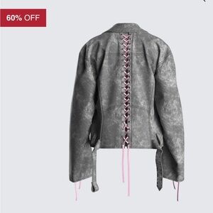 Finesse Vegan leather Gray & Pink Women's Corset Jacket Size 1X NEW Oversized